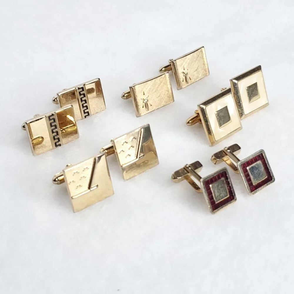 Vintage Cufflinks Gold Tone Square Rectangle Swank Hickok Unbranded Lot Of 5 Pr